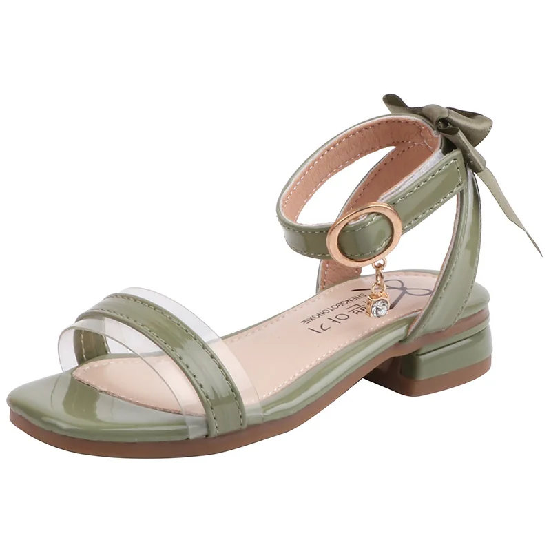 

2020 New Kids Girl Sandals Small High Heel Bow Princess Shoes Fashion Little Girl Big Children Beach Shoes for Baby 6-14 Years