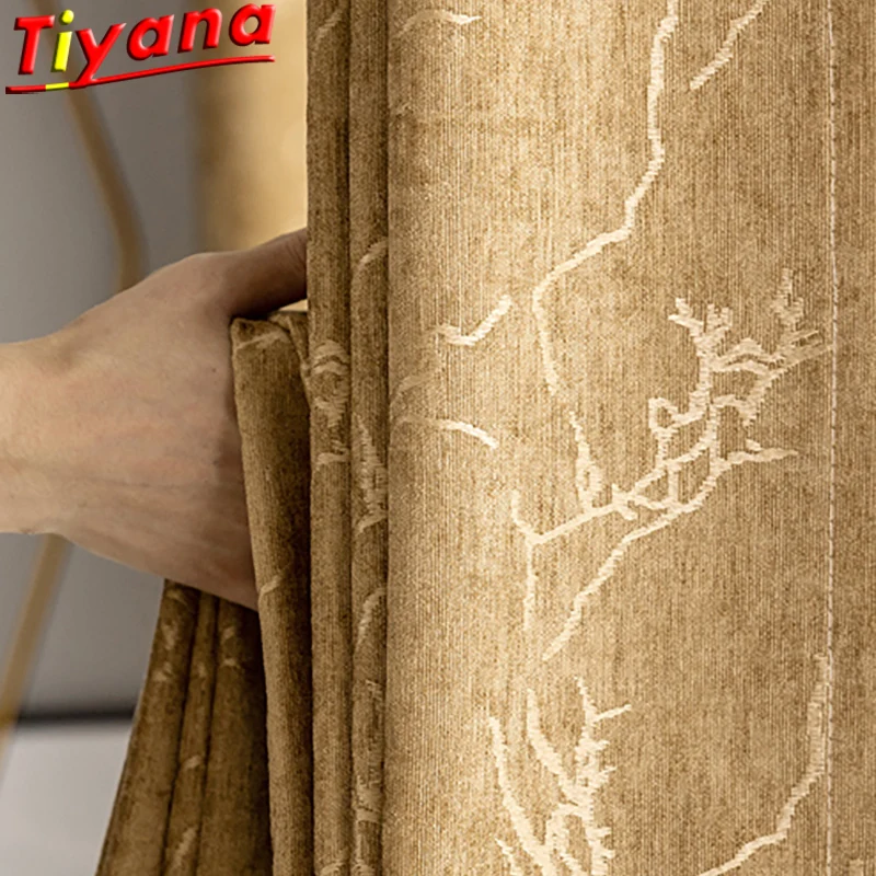 

Art Trees Pattern Curtains for Living Room Modern Coffee/Blue Bronzing Window Drapes for Bedroom#VT