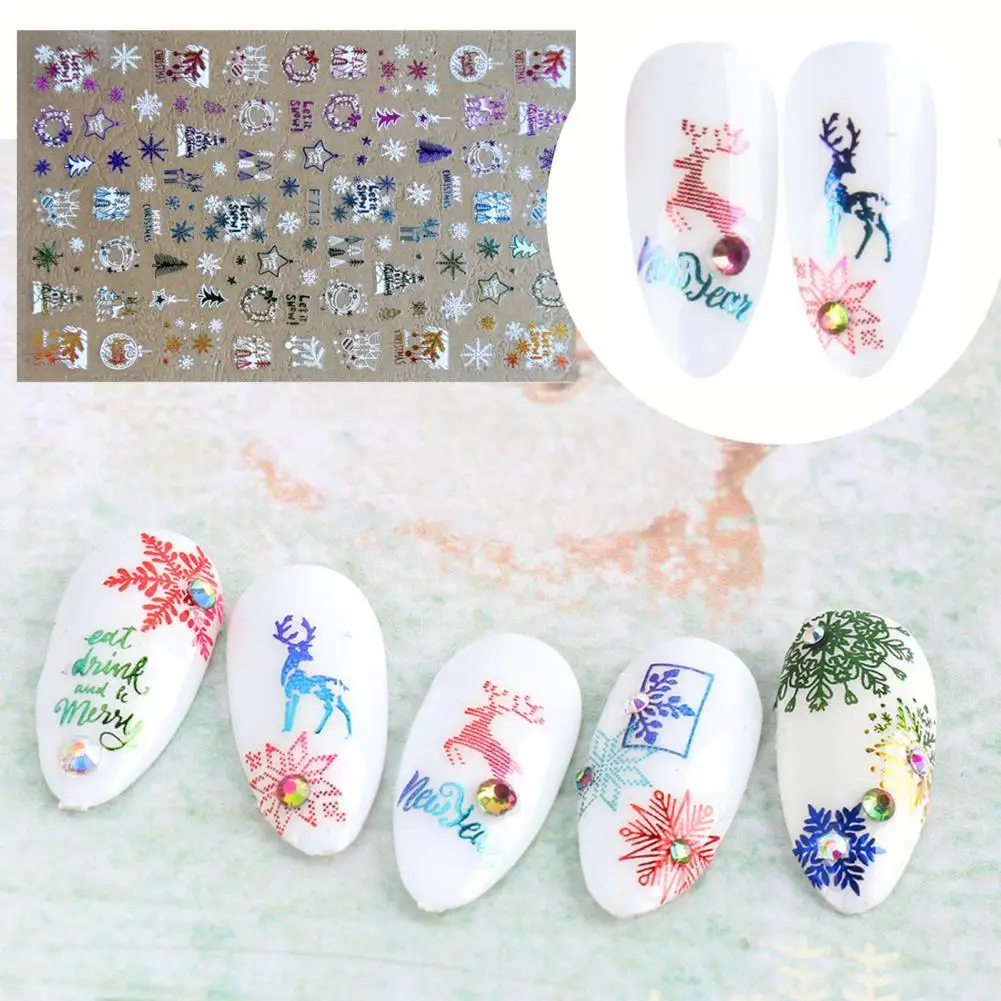 

Nail Sticker Gloss 3D Effects Ultra Thin Christmas Gifts Nail Art Decals Glitter Foil Decor for Winter