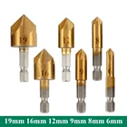 Набор сверл из быстрорежущей стали для зенковки, 6 шт., шестигранный хвостовик 14 дюйма, 90 градусов, резак для снятия фаски по дереву 6 мм-19 мм