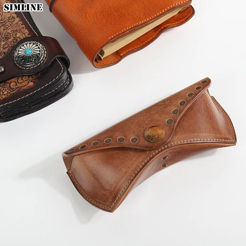 

Genuine Cow Leather Glasses Case Box Handmade Luxury Hard Spectacles Sunglasses Bags Eyeglasses Eyewear Holder Cover Accessories