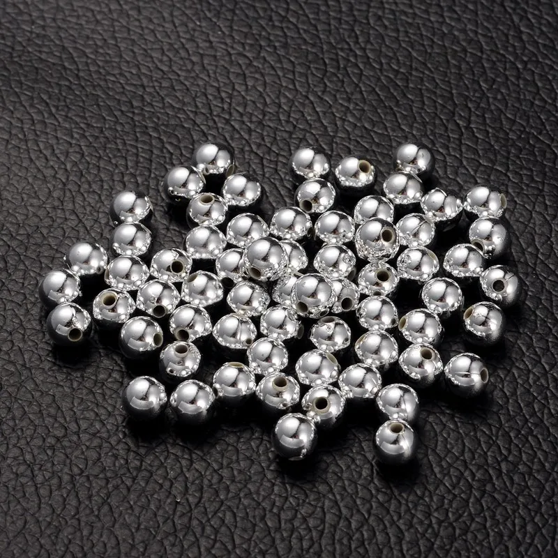 

500 g Plating Acrylic Beads Round Platinum Color about 6mm in diameter hole: 1mm about 4000pcs/500g