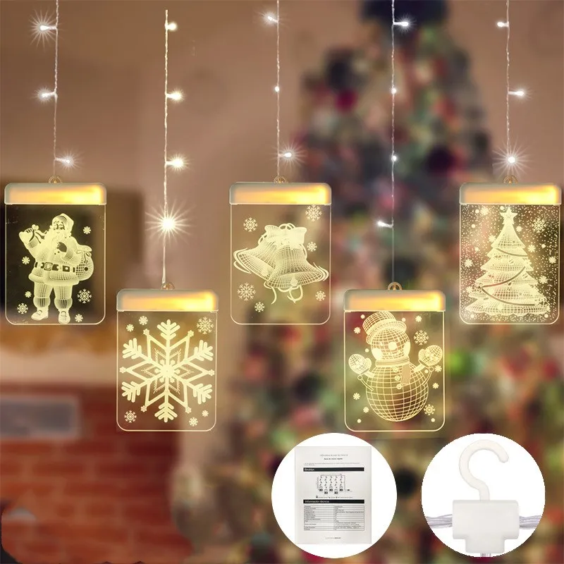 

USB Christmas LED Curtain Lights String Santa Snowflake Halloween Pumpkin Holiday Lighting New Year Xmas Bedroom Decoration