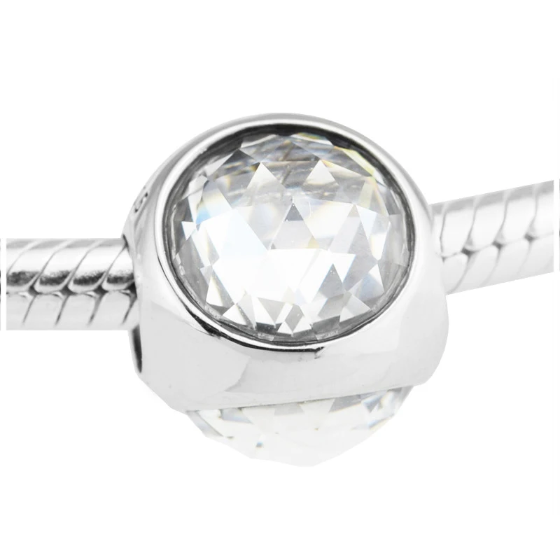 100% стерлингового серебра 925 Сияющие капли Шарм с прозрачными фианитами бусины