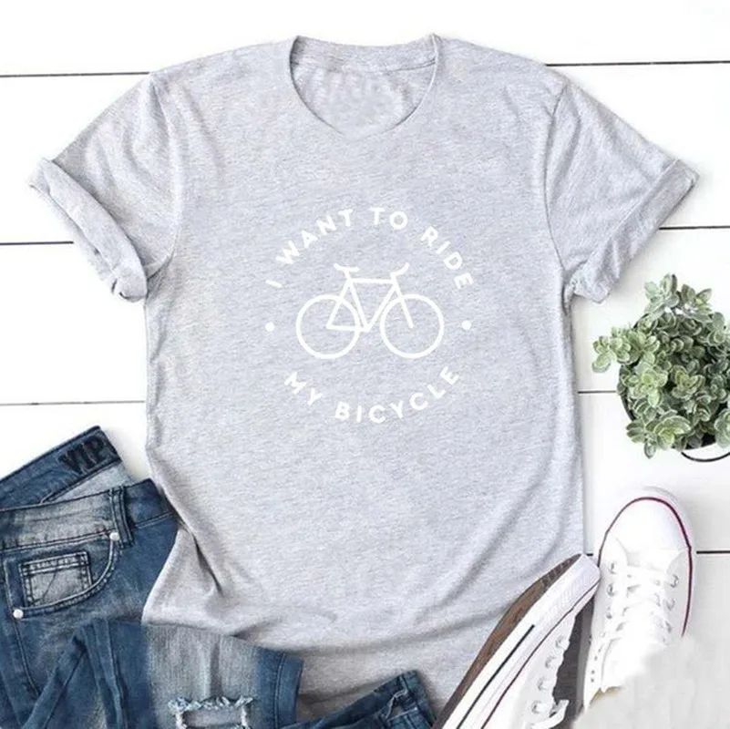 Я хочу ездить письмо с принтом в виде велосипеда футболка Для женщин короткий