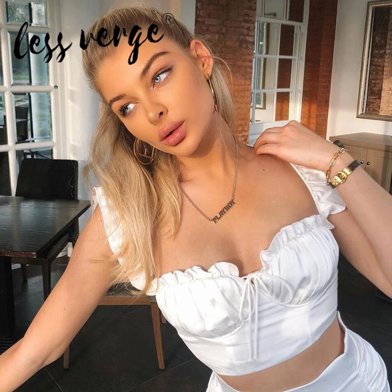 Модный женский топ на шнуровке Lessverge летний кроп однотонные майки с вырезом