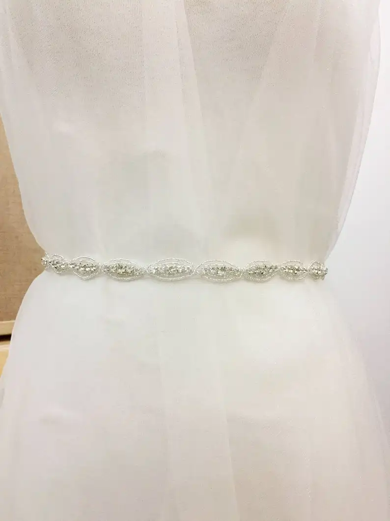 1 ярд тонкая Стразы кружевная отделка из кристаллов и бисера для свадебного пояса