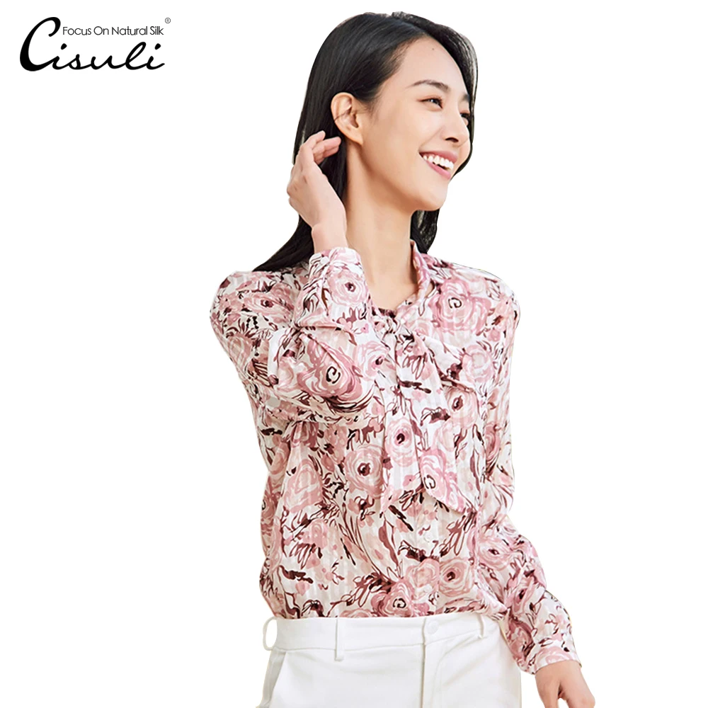 

CISULI 100% mulberry silk print shirt new trend