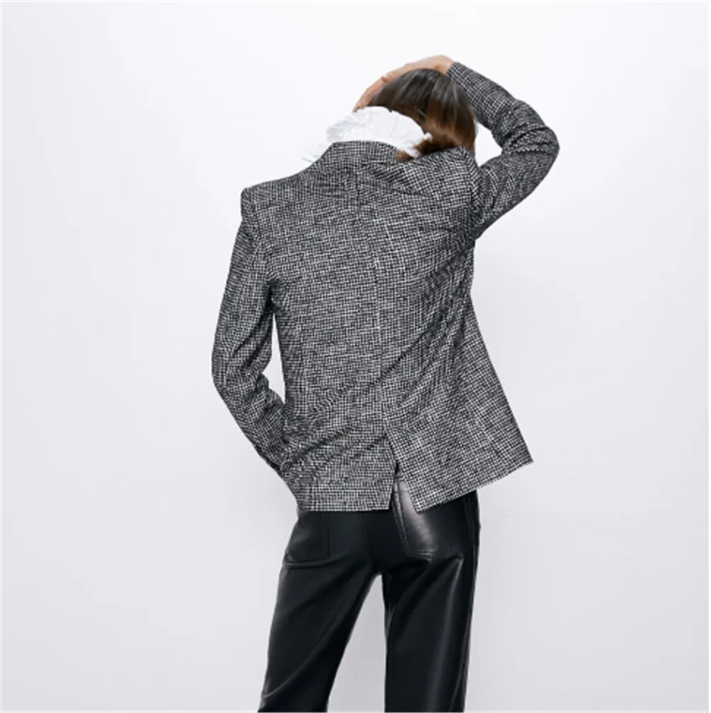 Женский двубортный костюм ZA пиджак с длинными рукавами и лацканами в богемном