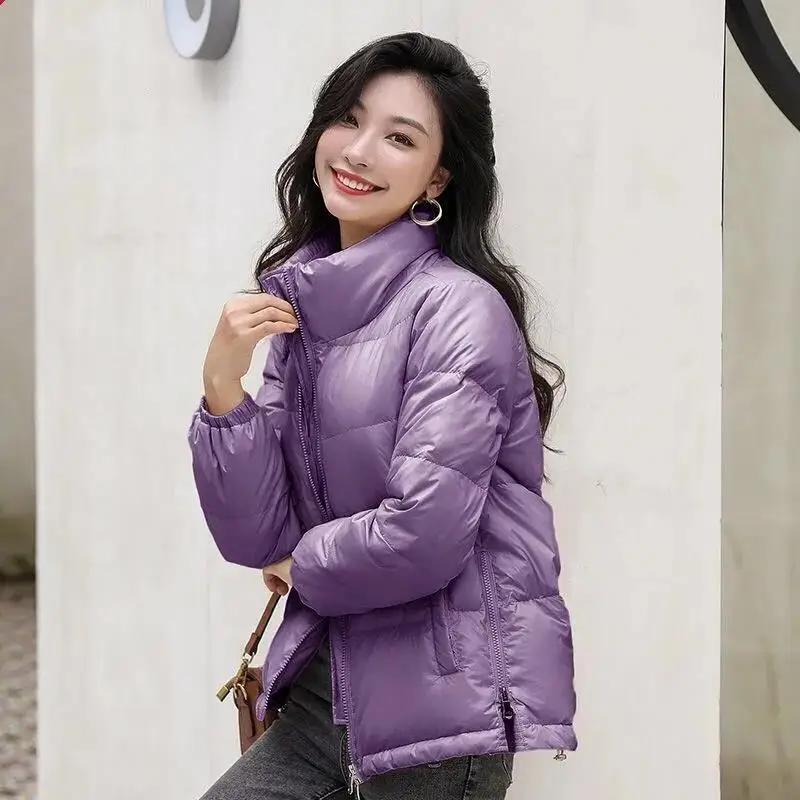 

Face Down Cotton Padded Jacket Women Short Fashion Stand-Up Collar Short Coat Jackets Coats Autumn Winter New Bright