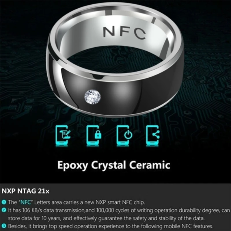 otoky 2021 new men couple ring technology nfc smart digital finger rings for android phones functional stainless steel rings free global shipping