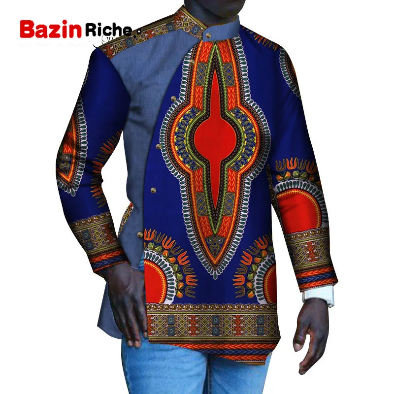 Африканская Мужская рубашка Dashiki с рисунком Java длинным рукавом на пуговицах