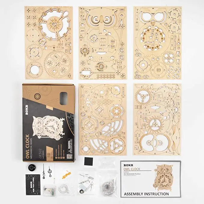 

3D Wooden Puzzle Clock Model Kits Gift For Adults & Teens Owl Clock LKS99