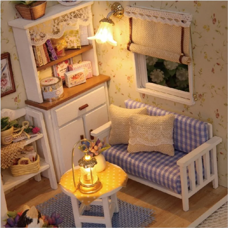 

MINI DIY Doll House And Dolls Wooden Doll Houses Miniature Doll house Furniture Kit With LED Toys For Children Christmas Gift