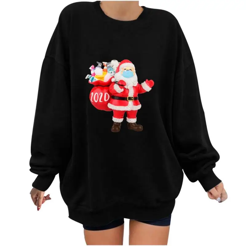 Рождественские футболки с принтом Женская Повседневная длинным рукавом и