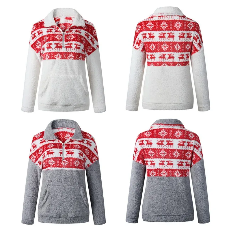 

Women Wild Comfortable Breathable Casual Long Sleeve Casual Zipper Christmas Print Warm Winter Autumn Loose Sweatshirt