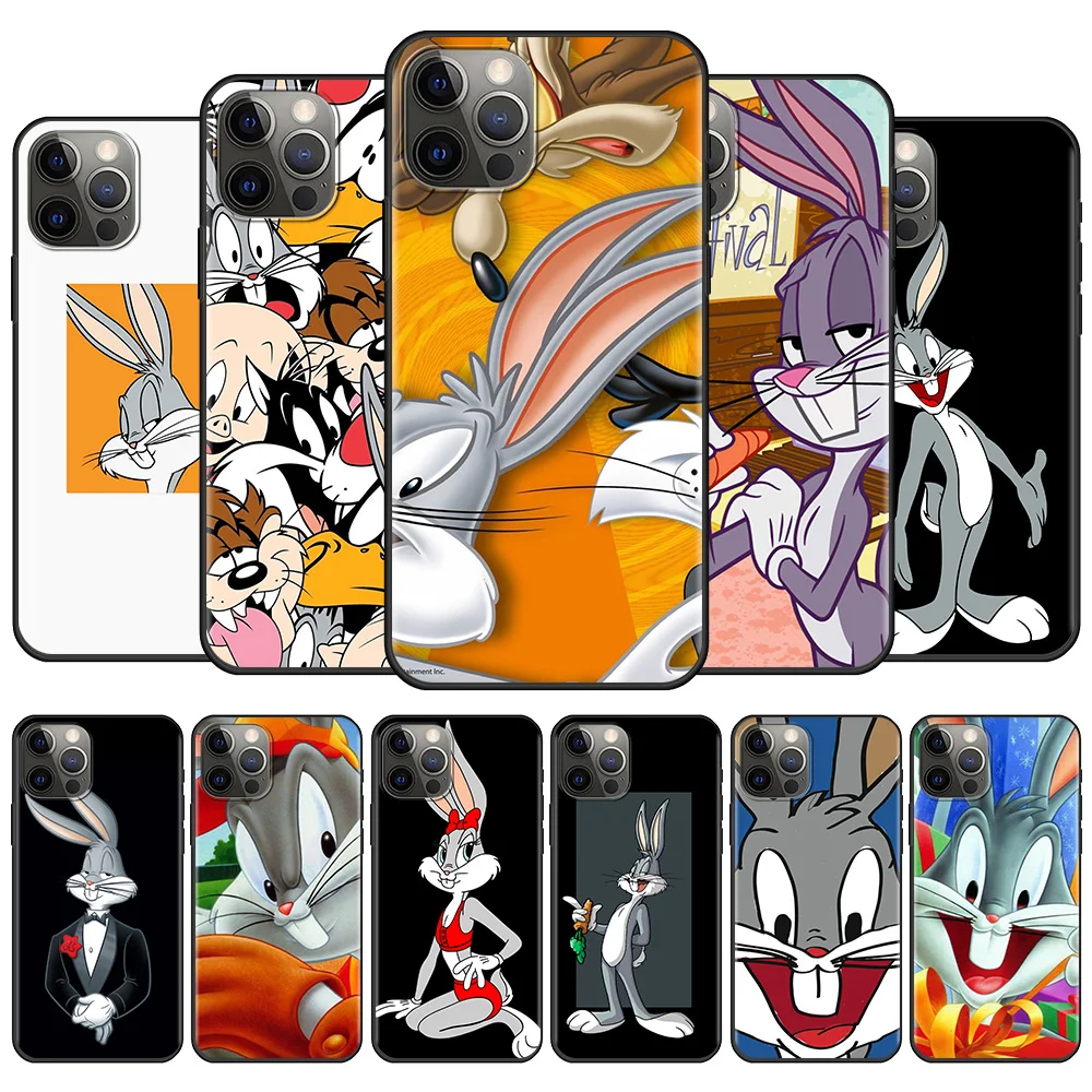 

Funny Cartoon Crazy Rabbit Phone Case For iPhone 14 13 12 11 Pro XR Max XR X 8 7 6s 6 Plus Cover Black Shell TPU Funda