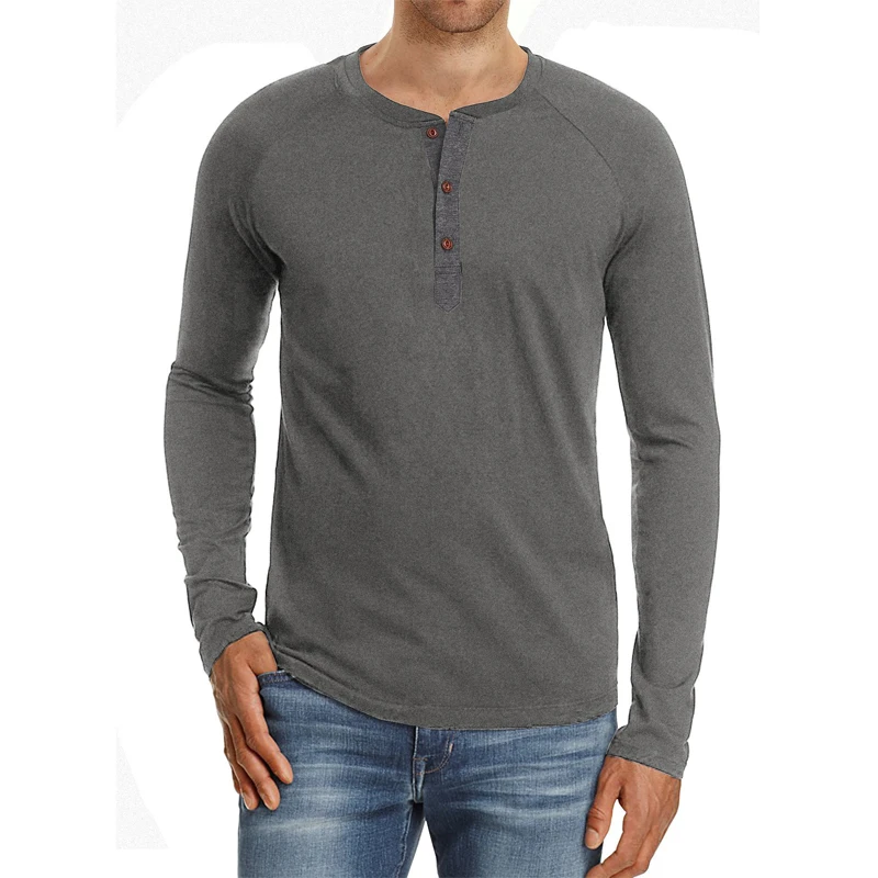 

Fashion Henley Oversize T Shirts For Men Solid Long Sleeve Tops Button Casual Vintage T-shirt Men Clothing Nice Summer Pop