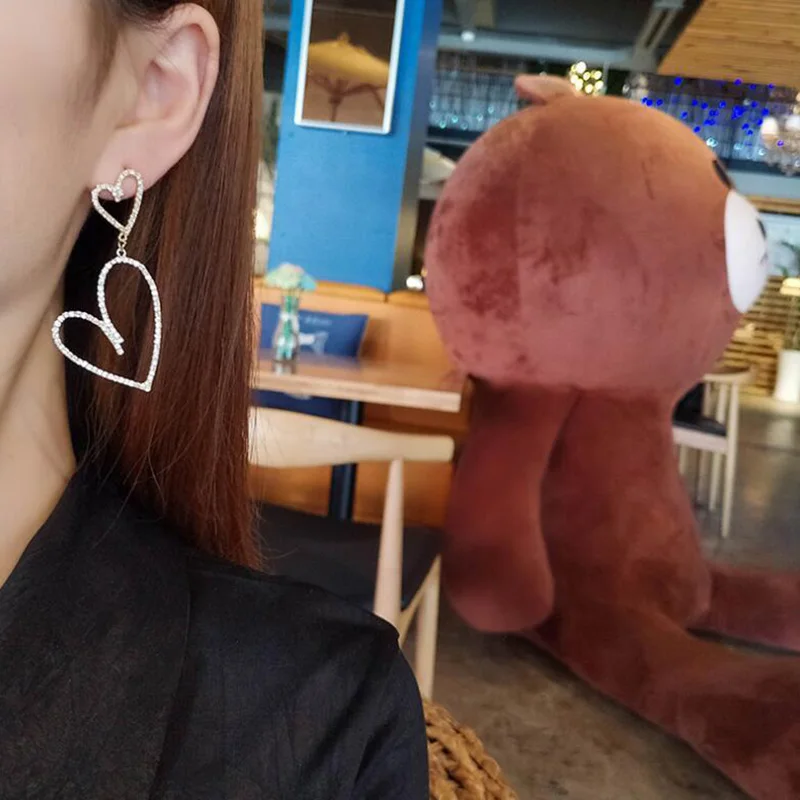 SHUANGR Elegant Exaggerated Heart-shaped Hanging Dangle Prevent Allergy Women Earrings Rhinestone Fashion | Украшения и
