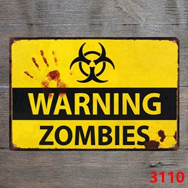 

Metal Tin Sign Warning Zombies Decor Bar Pub Home Vintage Retro