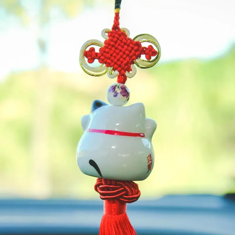 

Cat Safe Driving Lucky Blessing Car Hanging Ornament Auto Rearview Mirror Decoration Car Pendant Cute Lucky