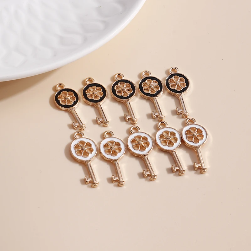 

10pcs/lot 9*24mm Enamel Love Key Charms for Jewelry Accessories DIY Hollow Flower Charms Necklaces Pendants Earrings Making