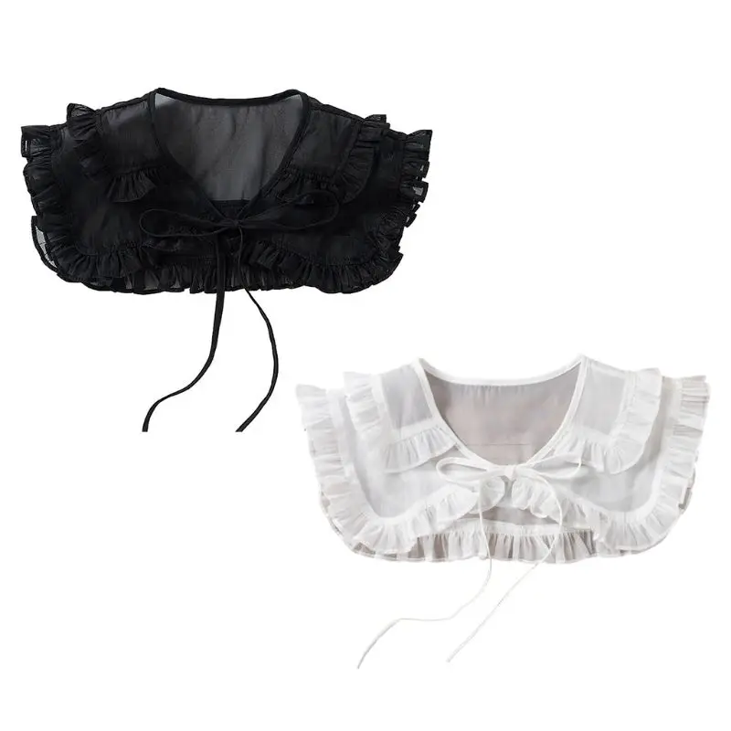 

Preppy Style Women Girls Doll Tiered Ruffles Fake Collar Bottoming Shirt Shawl 85WB
