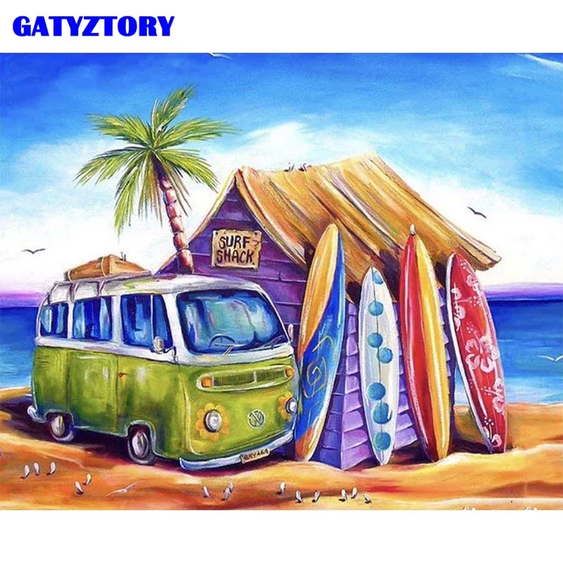 

GATYZTORY Beautiful Beach Bungalow Painting By Number Kits On Canvas DIY Frame Modern Wall Art Picture For Adult HandPainted