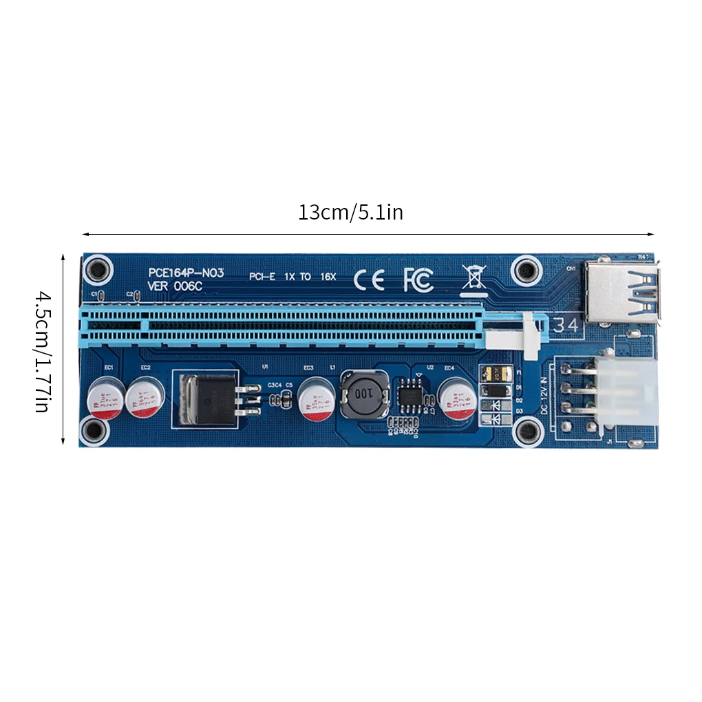 

50 Pcs 006C PCIe 1x to 16x Express Riser Card Graphic pci-e riser Extender 60cm USB 3.0 Cable SATA to 6Pin Power for BTC mining