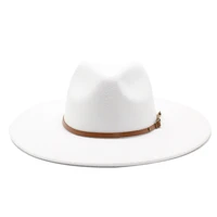 quality big edge wool fedora hat women men imitation wool felt hats with metal chain decor panama fedoras chapeau sombrero