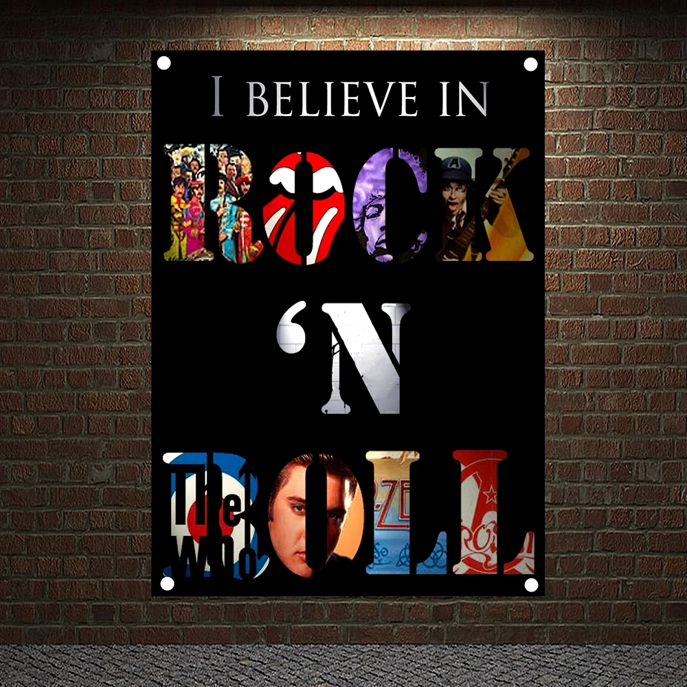 

Vintage Metal Music Poster rock band Banners Tapestry retro punk rock poster European and American music team star drawing Flag