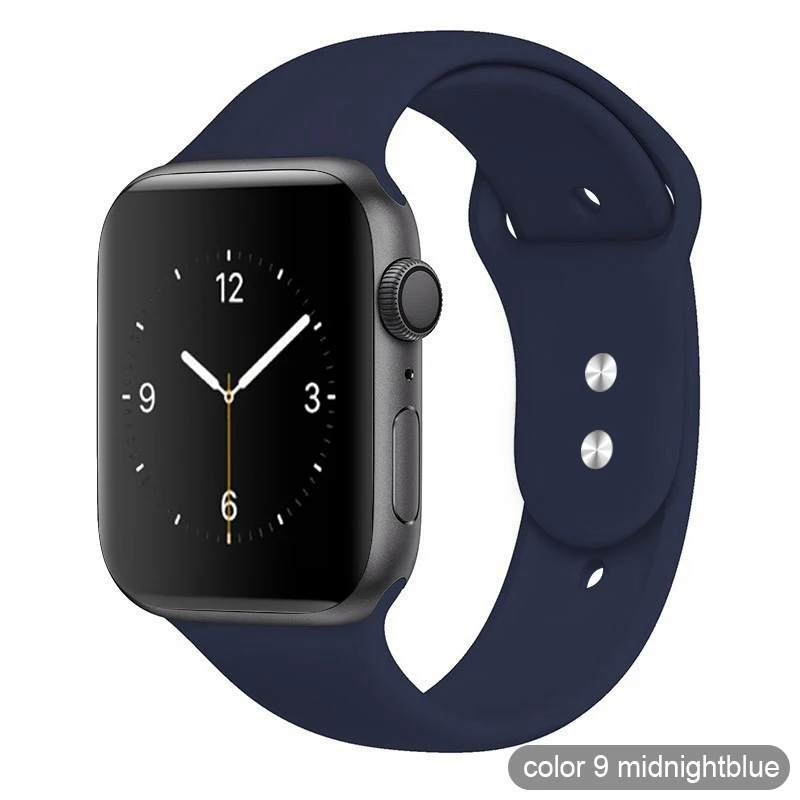 Цветной мягкий силиконовый спортивный ремешок для Apple Watch серии 1 2 3 4 5 38 мм 42 мм резиновый ремешок для часов 40 мм 44 мм iWatch 4/5 - Цвет ремешка: 09 Midnight blue