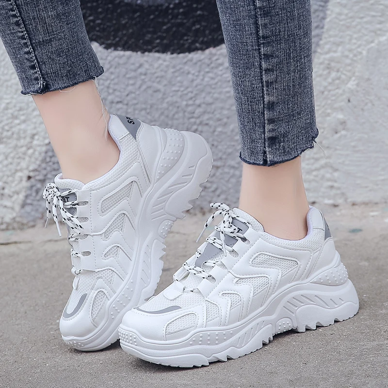 

Brand women casual sneakers Thick bottom Flats Female Shoes Lace Up Height Increasing for Comfortable for Women Shoes