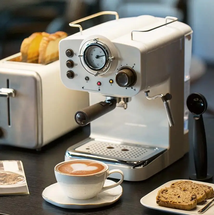 

15Bar Coffee Machinemaker Retro Style Semiautomatic Italian Steam Type Milk Foam 2 and 1 Handles Easy To Use Espresso Machine