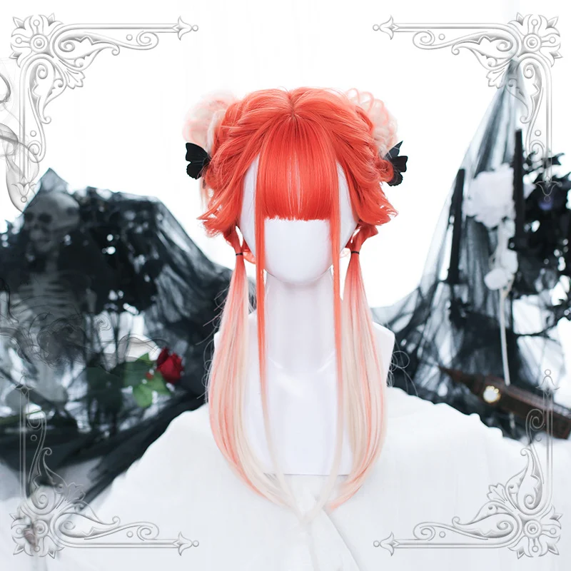 

Female Long Straight Wig Orange Gradual Change White Hair Tail Heat Resistant For Women Wigs Cosplay Party