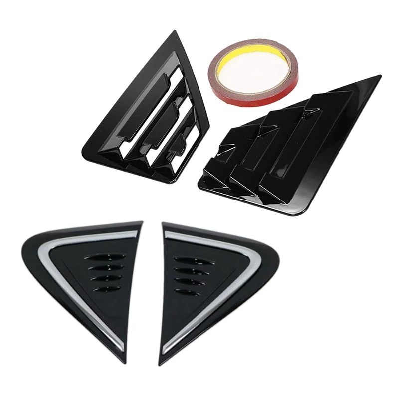 

2Pcs Car Side Wing Air Flow Fender Grill Intake Vent Trim With Bright Black Rear Window Louver Shutter Cover Trim