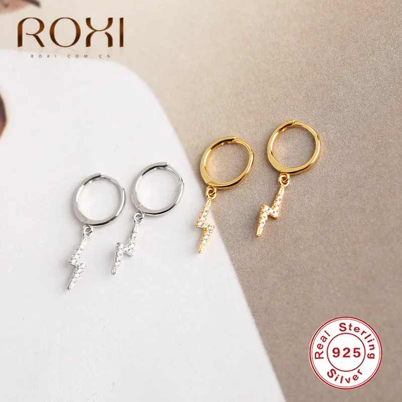 ROXI корейские персональные Стразы Подвеска с молнией маленькие серьги-гвоздики