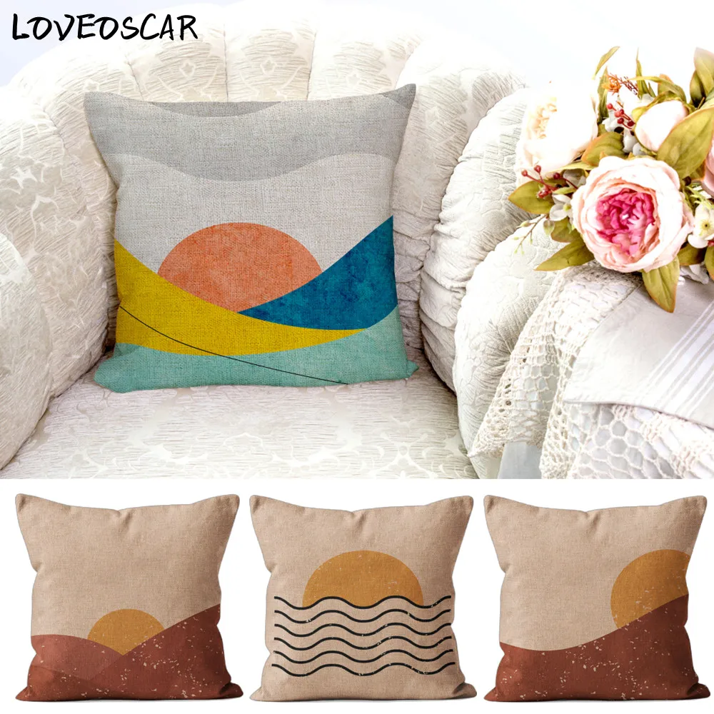 

Новинка современный геометрический постмодерн Американский японский рассвет оранжевый волна наволочка Подушка наволочка 40 45 50 украшение ...