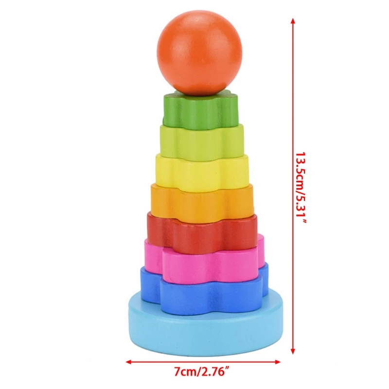 

Baby Kid Education Wooden Toy Stacking Nest Learning Stack Up Rainbow Tower Ring