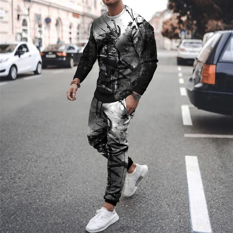 

Летние мужские футболки и брюки с 3D-принтом из аниме, мужская спортивная одежда, спортивная одежда с круглым вырезом и длинными рукавами, му...