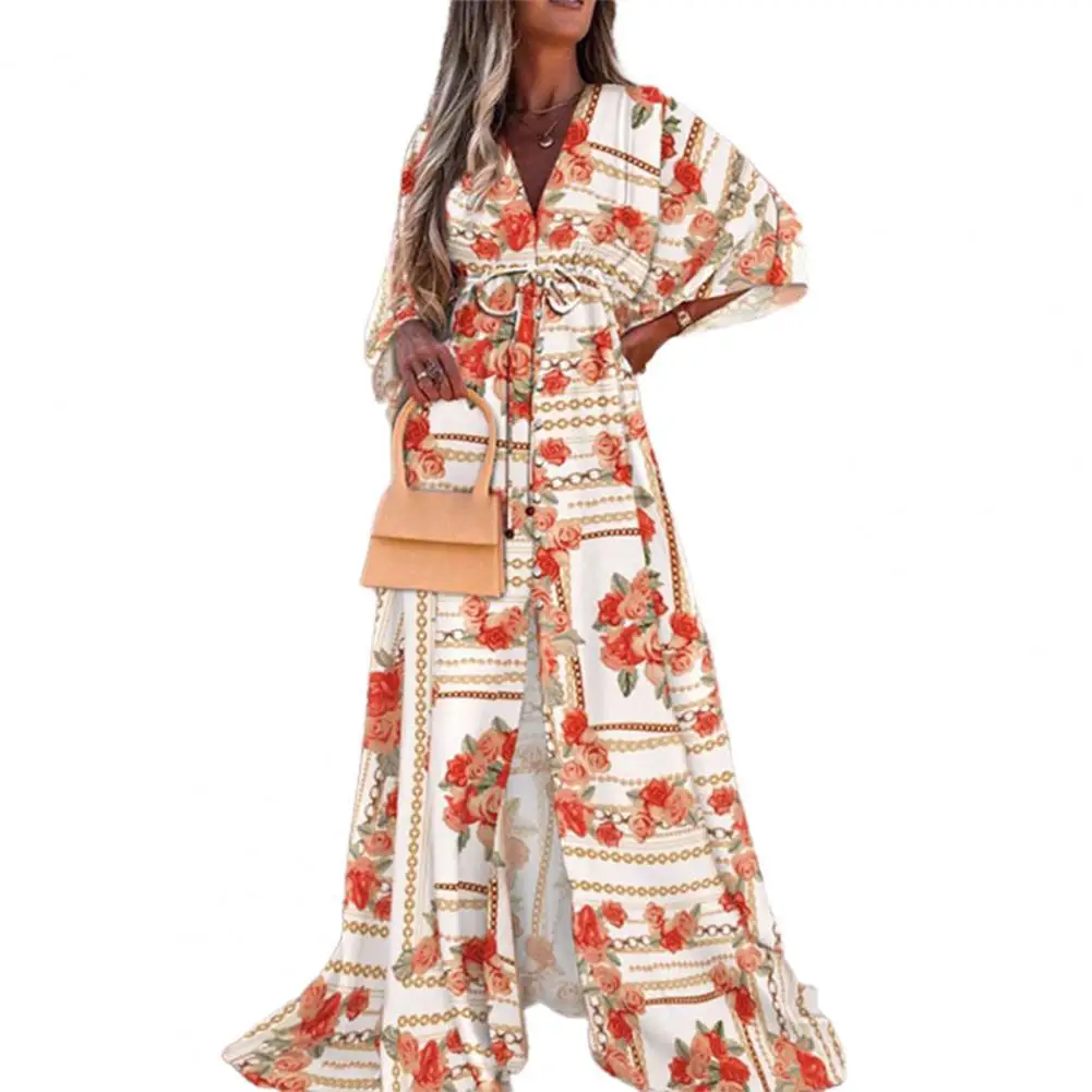 

Платье-макси в пол с V-образным вырезом, высокой талией и разрезом