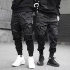 Брюки Techwear уличные для бега мужские черные шаровары с лентой мужские спортивные штаны хип-хоп с несколькими карманами мужские повседневные штаны