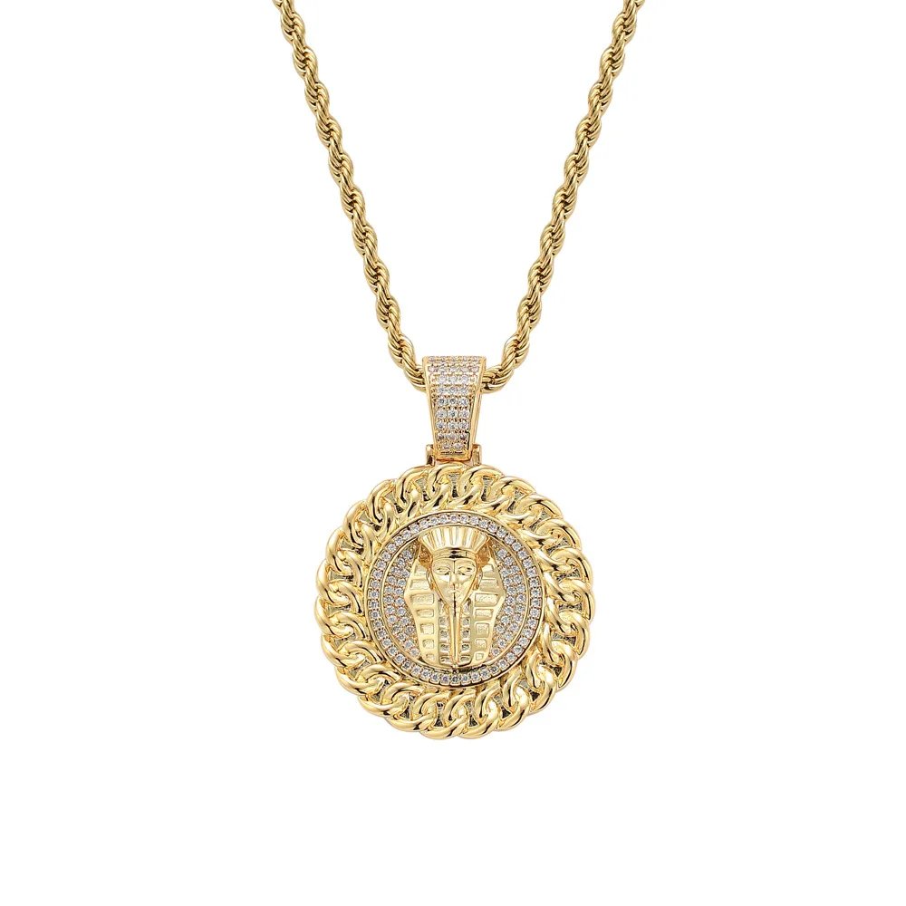 

Men Hip hop Iced out bling Egyptian pharaoh pendant necklaces AAA Zircon vintage Hiphop necklace jewelry fashion gifts