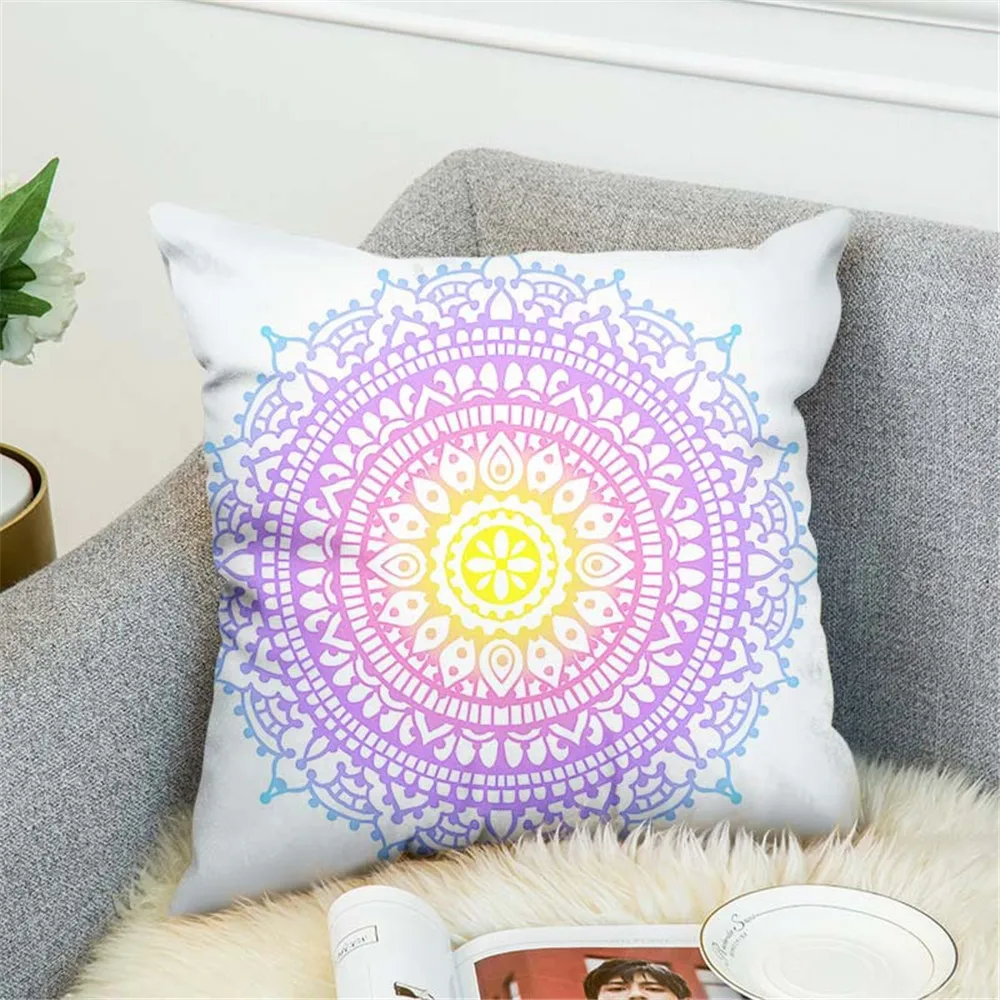 Синяя наволочка из полиэстера с рисунком мандалы для подушки украшение