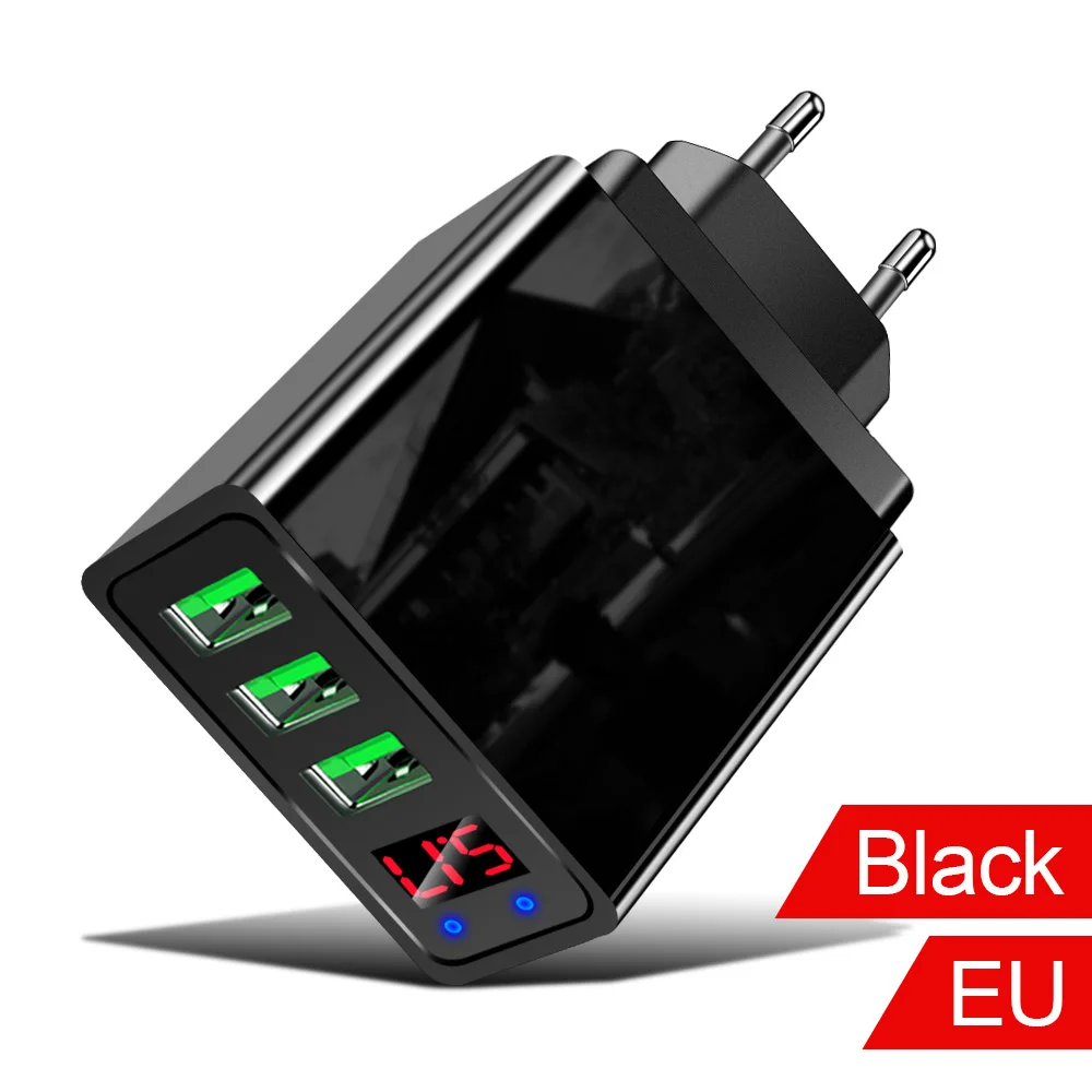 EU Plug Black 5 в 3.1A цифровой дисплей 3 порта USB зарядное устройство для samsung Xiaomi Быстрая зарядка для мобильных телефонов для iPhone зарядное устройство EU US настенный адаптер - Тип штекера: EU Plug Black