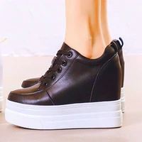 increasing height casual shoes women lace up leather platform wedge ankle boots fashion sneakers party pumps 34 35 36 37 38 39