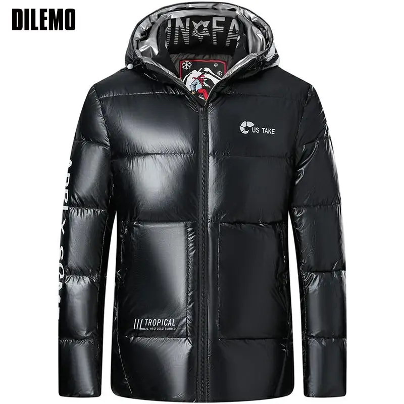 

Thick Warm New Brand Casual Fashion Parka Shiny Bubble Jacket With Hood Outerwear Men Windbreaker Puffer Coat Winter Men Clothes