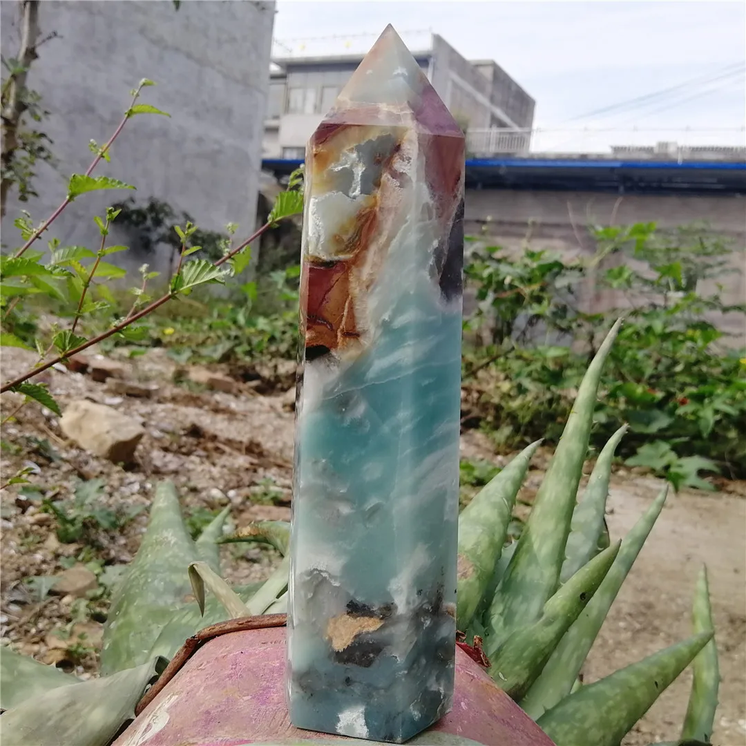 

18cm Large Natural Caribbean Calcite Crystal Chakra terminator Points Pillar Polished Healing Quartz Stones Tower For Decor 1pcs