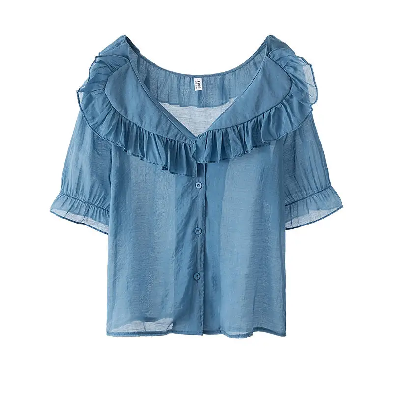 

New Summer Blouses And Shirts Women's Clothing White V-Neck Chiffon Tops Femme Loose Oversized Fashion Sexy Blusas Mujer Q4163