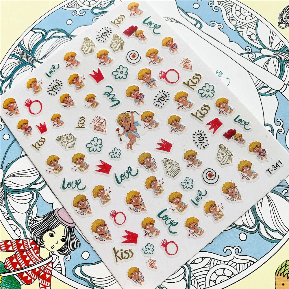 

T-341 Cute little angel diamond kiss 3D Back glue Nail Art Stickers Decals Sliders Nail ornament decoration